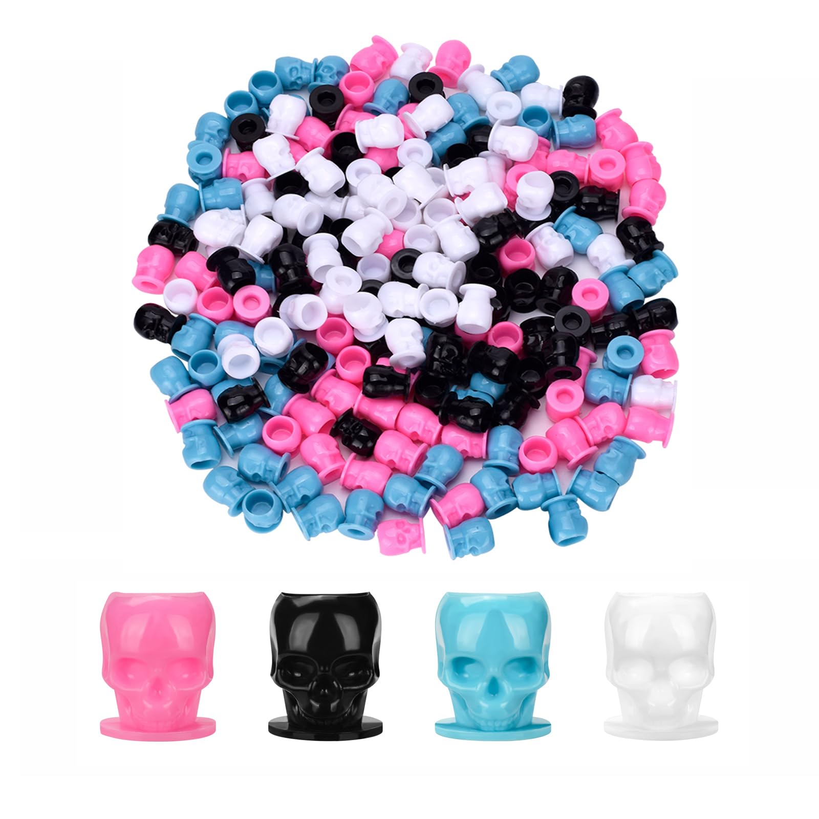 ATOMUS 100pcs Disposable Tattoo Ink Cups Pigment Caps for Holding Tattoo Ink Accessories (Multicolor Skull Type)