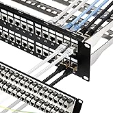 Rapink Patch Panel 48 Port Cat6A with Inline Keystone 10G Support, Coupler Patch Panel STP Shielded 19-Inch with Removable Back Bar, 1U Network Panel for Cat7, Cat6, Cat6A, Cat5e