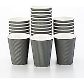 Restaurantware Ripple Wall Coffee Cups 25 Count 12 Ounce Insulated Gray Paper Cups, Rolled Rim Spill-Resistant Disposable Paper Non-Slip for Coffee, Beverages