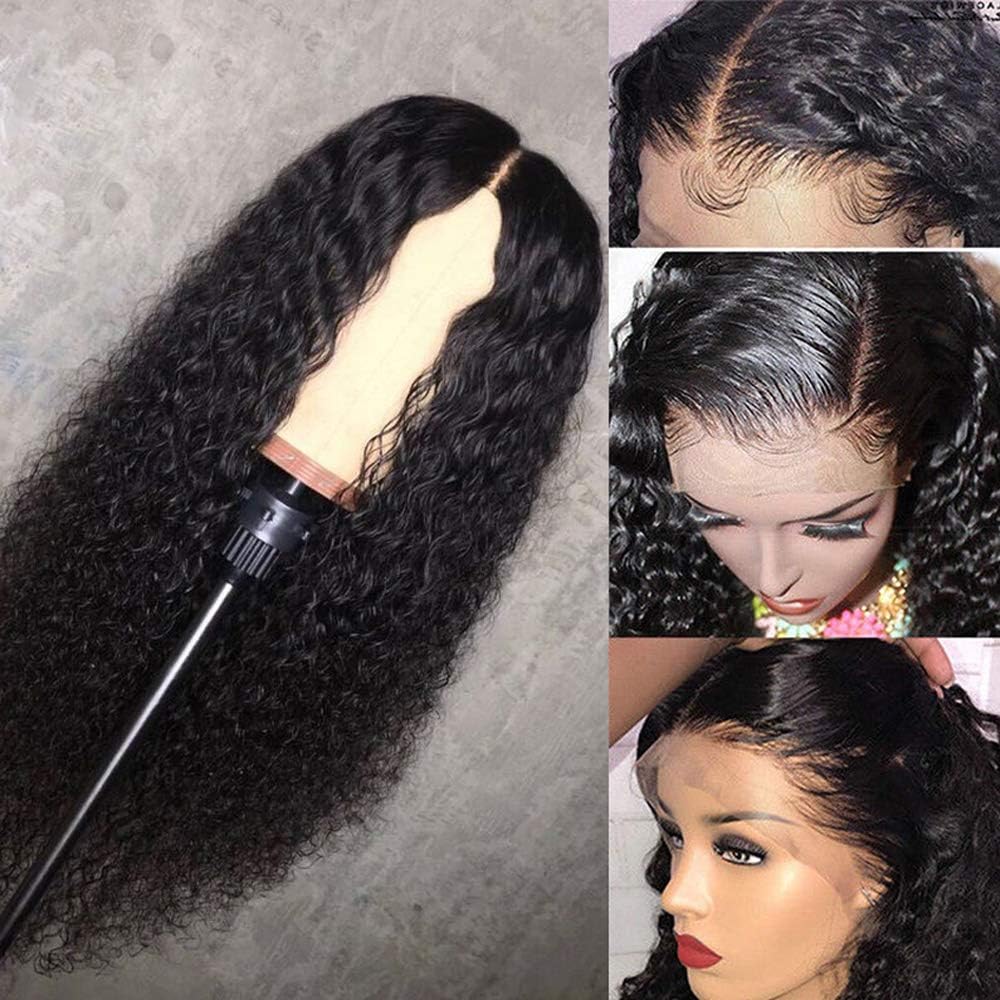 MsGem Brazilian Hair Wig Deep Curly Wave Unprocessed Human Hair Lace Front Wigs 150% Density Long Curly Hair 22 inch Glueless Preplucked Lace Frontal Wig With Baby Hair For Black Women