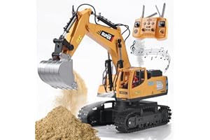 ViRockSign Remote Control Excavator Toys for Boys,16 Channel RC Excavator Construction Toys with Metal Shovel & Light,Simulated Smoke,Christmas Birthday Gift Toy for Boys 3-5 4-7 8-12 Year Old Kids