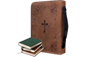 Bible Case - PU Leather Bible Cover with Zipper | Portable Scripture Carrying Bag with Handle and Pockets | Bibble Cover - Ch