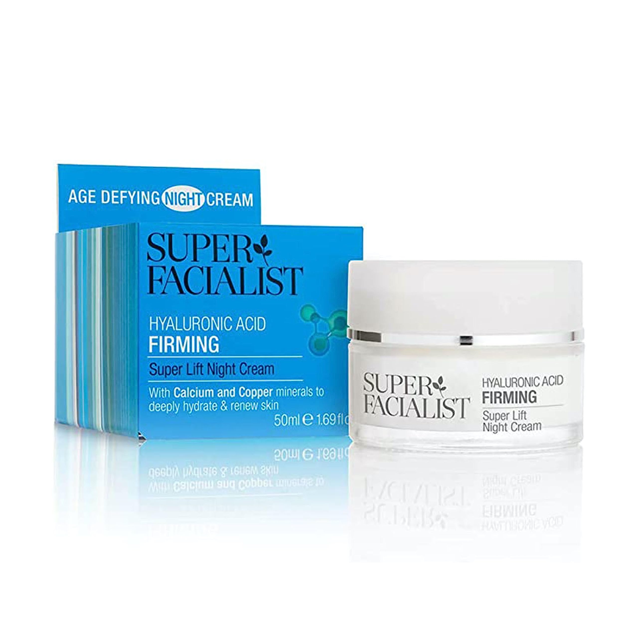 Super Facialist Hyaluronic Acid Firming Super Lift Night Cream - Nourishing Night Time Anti Wrinkle Face Cream with Calcium & Copper to Hydrate & Renew Skin, Gentle Face Care, Vegan Friendly, 50ml