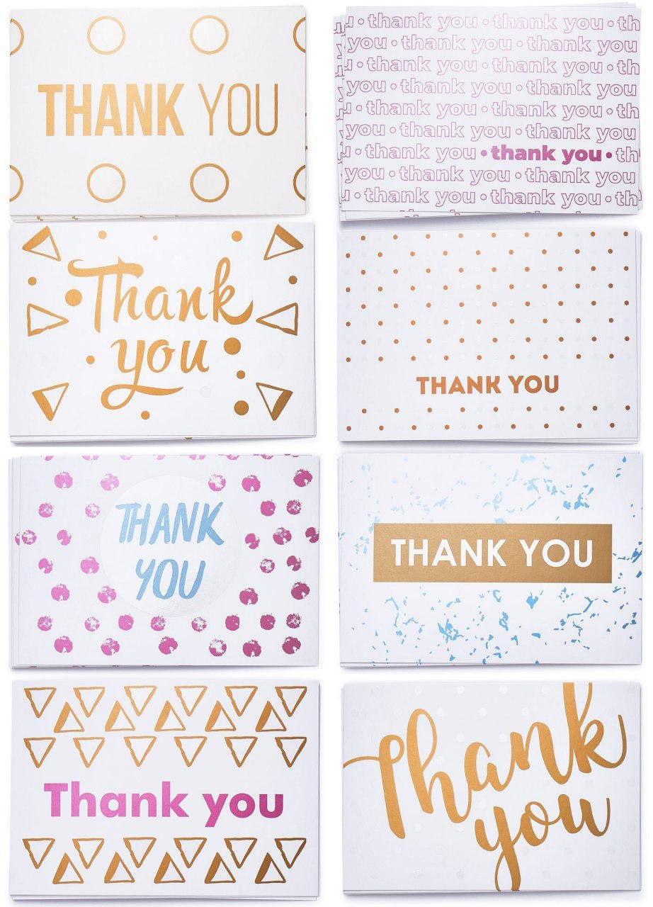 Thank You Cards - 40 Blank Note cards in Eight Unique Designs - Best Thank You Notes 4x6 Includes Box and Kraft Envelopes - Perfect for Birthdays, Showers, Weddings, Business and Personalized Notes