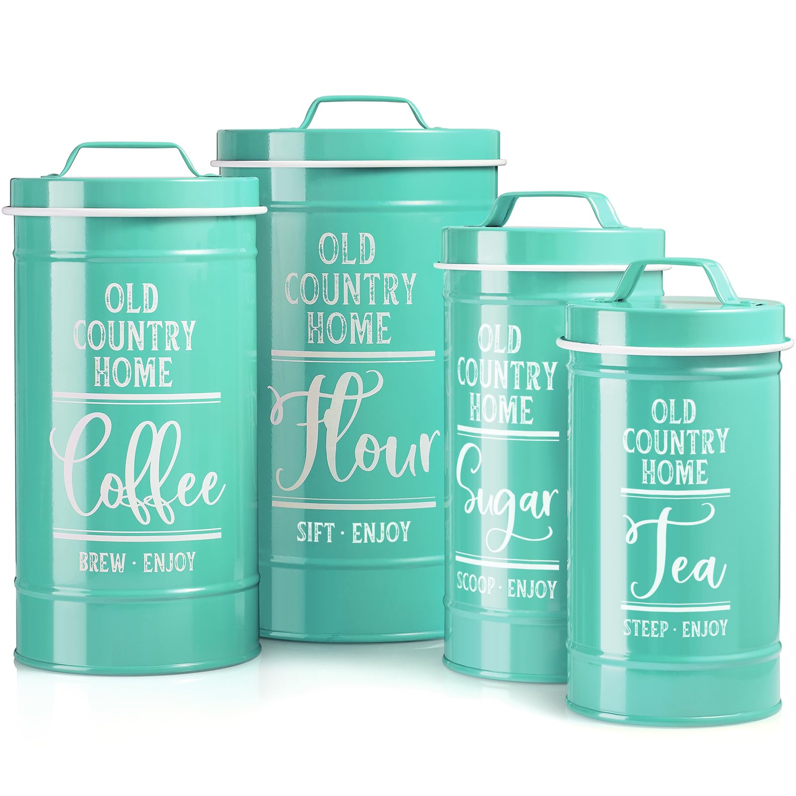 Photo 1 of DAYYET Teal Canisters for Kitchen Counter, Airtight Kitchen Canisters for Countertop, Flour and Sugar Containers, Tea Coffee Sugar Canister Set, Turquoise Kitchen Decor and Accessories, Set of 4