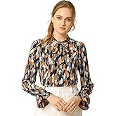 Allegra K Women's Long Sleeve Blouse Tops 2025 Fall Floral Bow Tie Neck Chiffon Ruffle Top Dressy Casual Shirt
