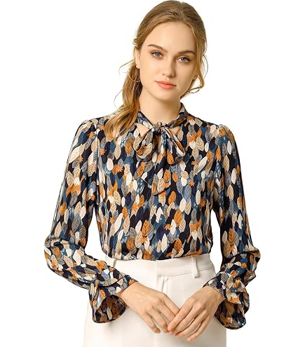 Amazon.com: Women's Bow Tie Neck Pink Floral Chiffon Blouse Top