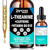 L Theanine Caffeine Supplement Organic Liquid Drops for Women & Men | Focused Energy Supplement with L-Theanine 200mg and 50mg Natural Caffeine + Vitamin B6 & B12 | Vegan | Non-GMO | Gluten Free