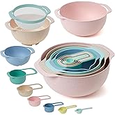 Foni Fox Plastic Mixing Bowls Set 8/10 PCS with Measuring Spoon, Colorful Serving Bowls for Kitchen, Ideal for Baking, Prepping, Nesting Bowls for Space Saving Storage (Soft Breeze)