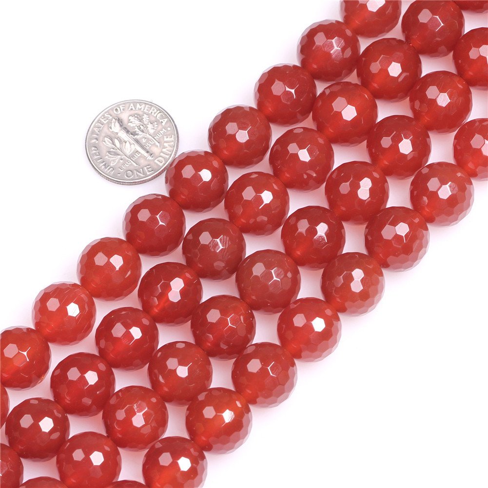12mm Natural Round Red Faceted Carnelian Agate Stone Beads for Jewellery Making