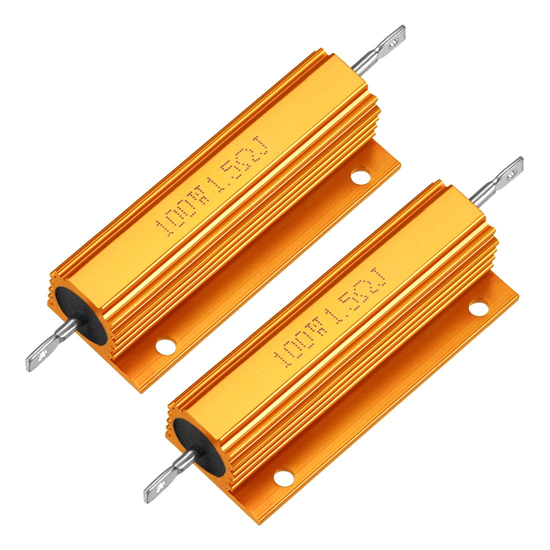 sourcingmap 2Pcs Aluminum Case Resistor 100W 1.5 Ohm Wirewound Yellow for LED Replacement Converter 100W 1.5RJ