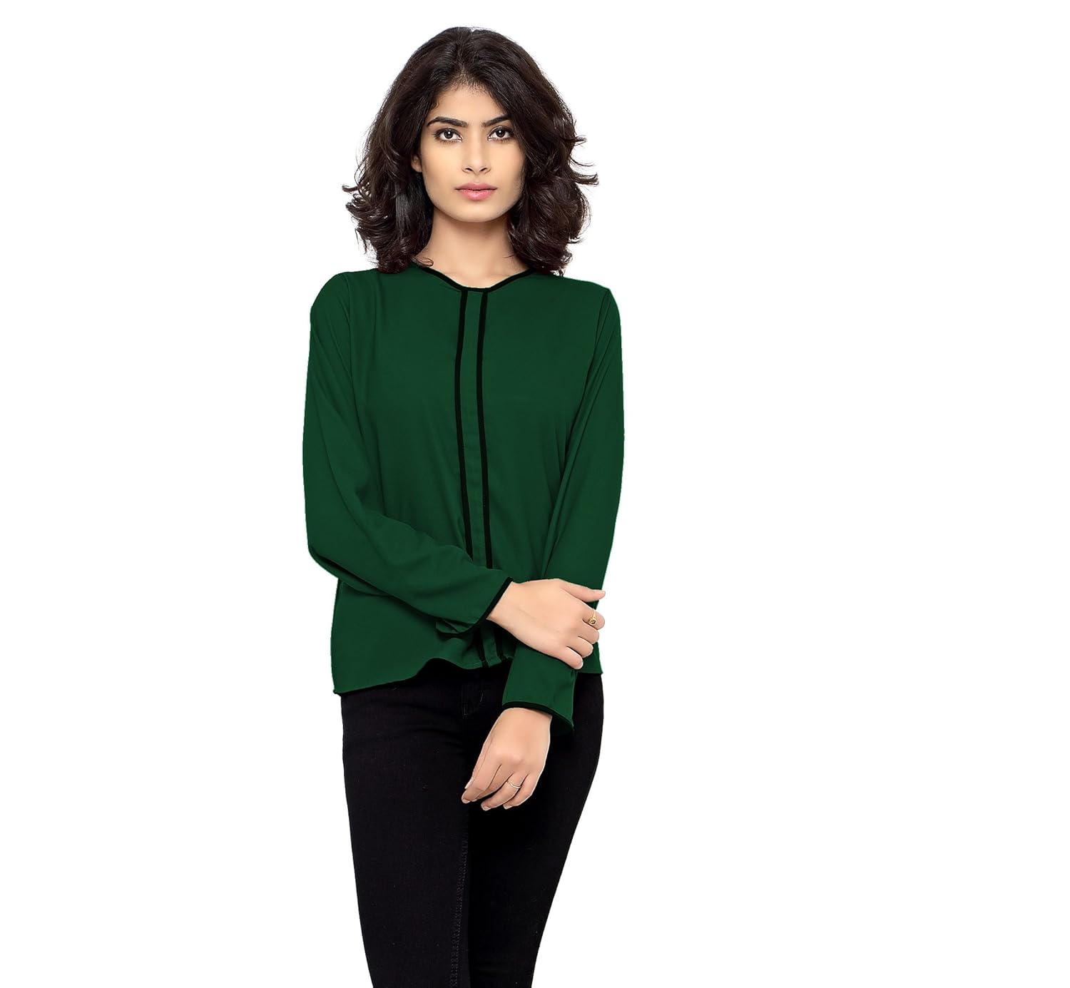 serein women's top (green blouse with double piping) (full sleeves)