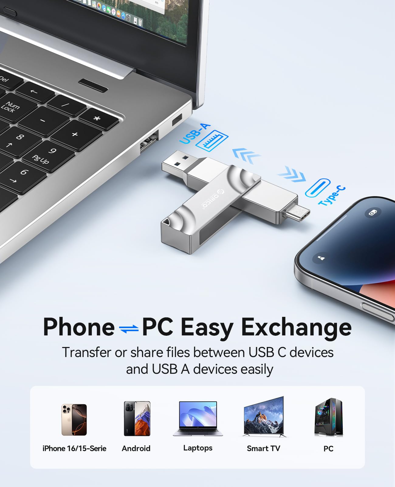 ORICO 1TB Externe SSD, SSD Externe Festplatte mit bis zu 1050 MB/s, USB C External Solid State Drive for iPhone 16/Android Telefon/PS4/Tablet/Mac/Windows OG201 3