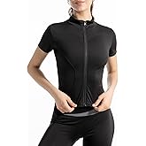 miswek Women's Short Sleeve Slim Fit Athletic Jacket Full Zip Workout Tops Solid Color Fitness Clothing