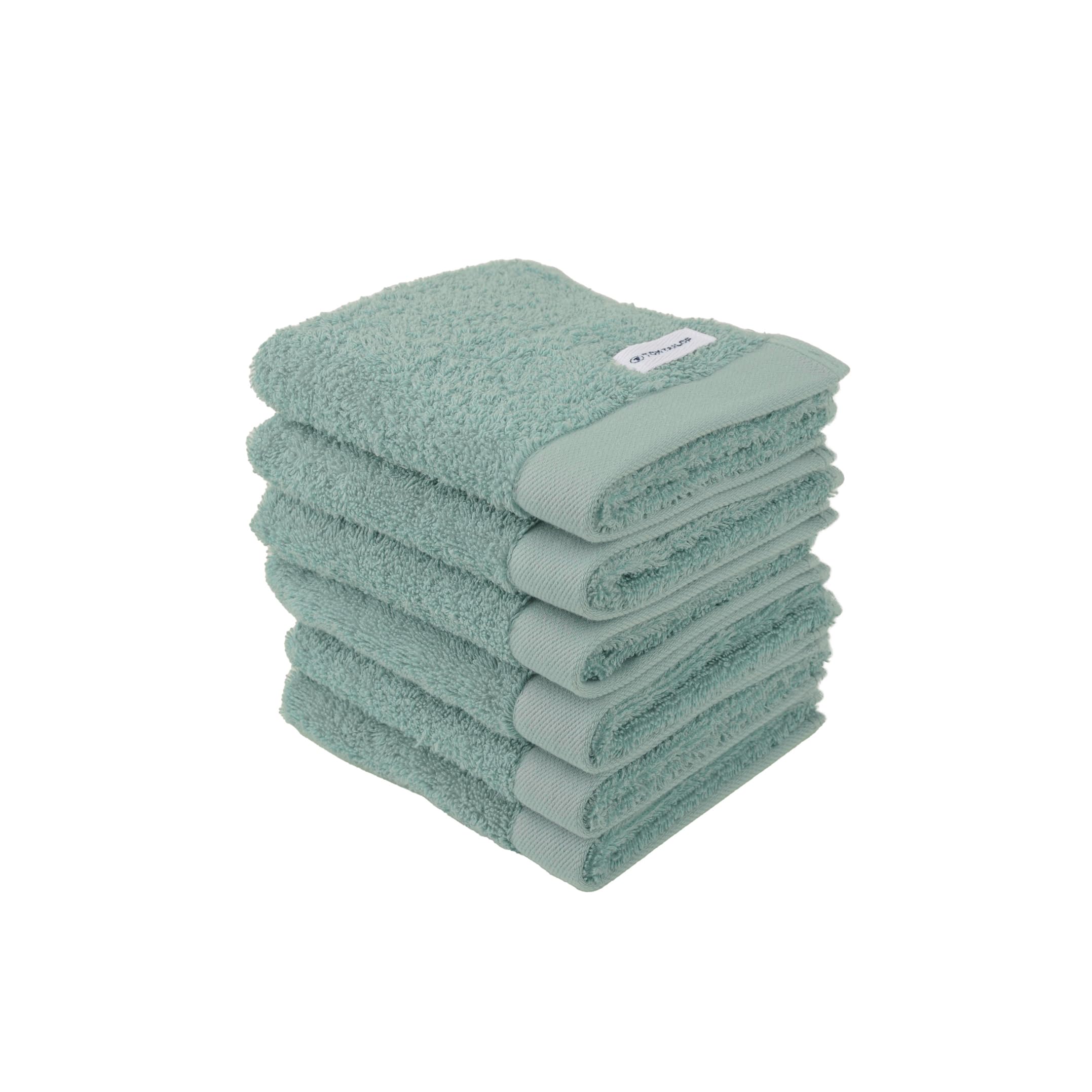 TOM TAILOR Set of 6 Guest Towels 30 x 50 cm 100% Cotton Terry Towel with Hanger and Label with Logo Colour Bath Towel Turquoise (Fresh Sage)