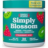 Simply Blossom Nutrition Daily Greens &amp; Superfood Powder + Collagen + Probiotics for Women's Digestive Health &amp; Bloating Relief. Help Your Health Bloom - 30 Day Supply - Strawberry Kiwi