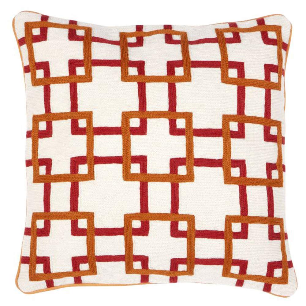 Eichholtz Square Orange And White Pillow Bradburry | Modern Luxury Home Decor | Decorative Pillow for Couch Or Bed