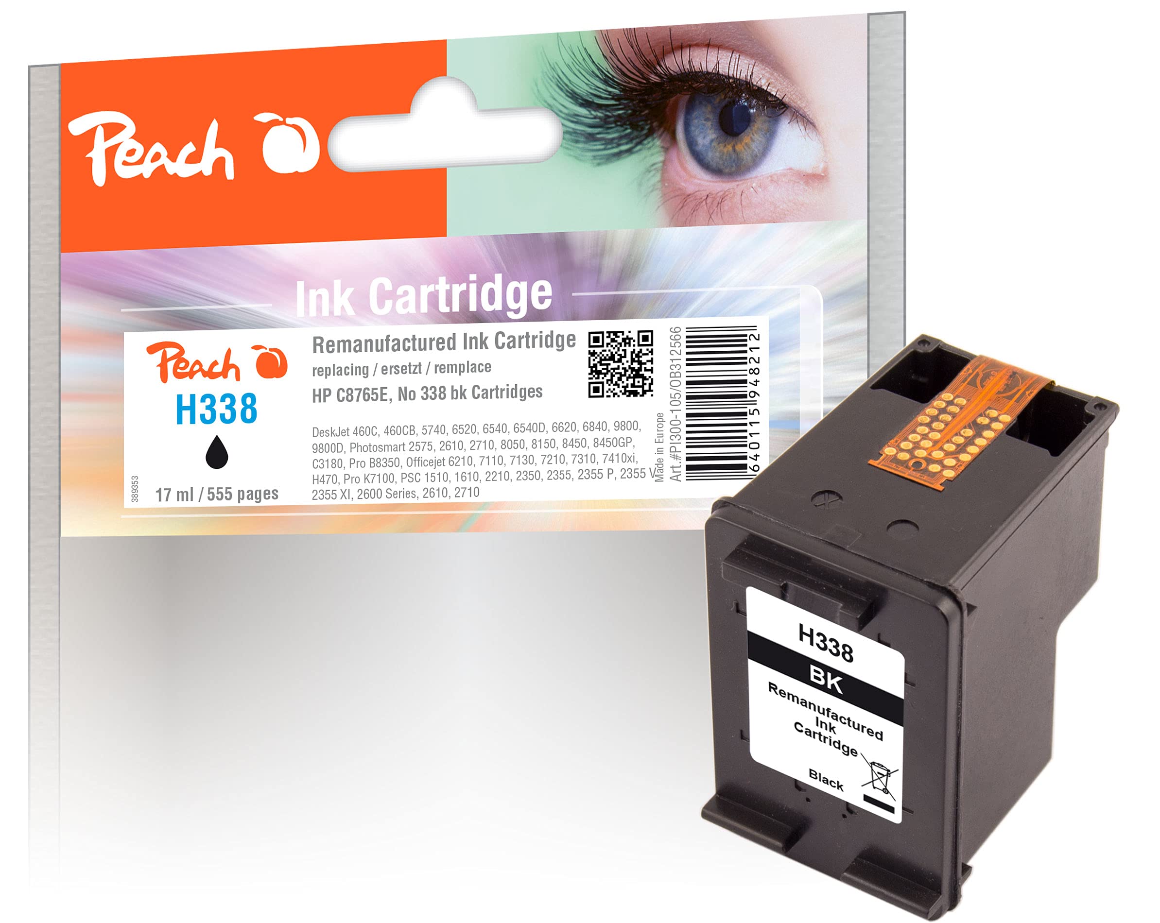Peach PI300-105 Print Head Cartridge for HP C8765E, No. 338 - Black