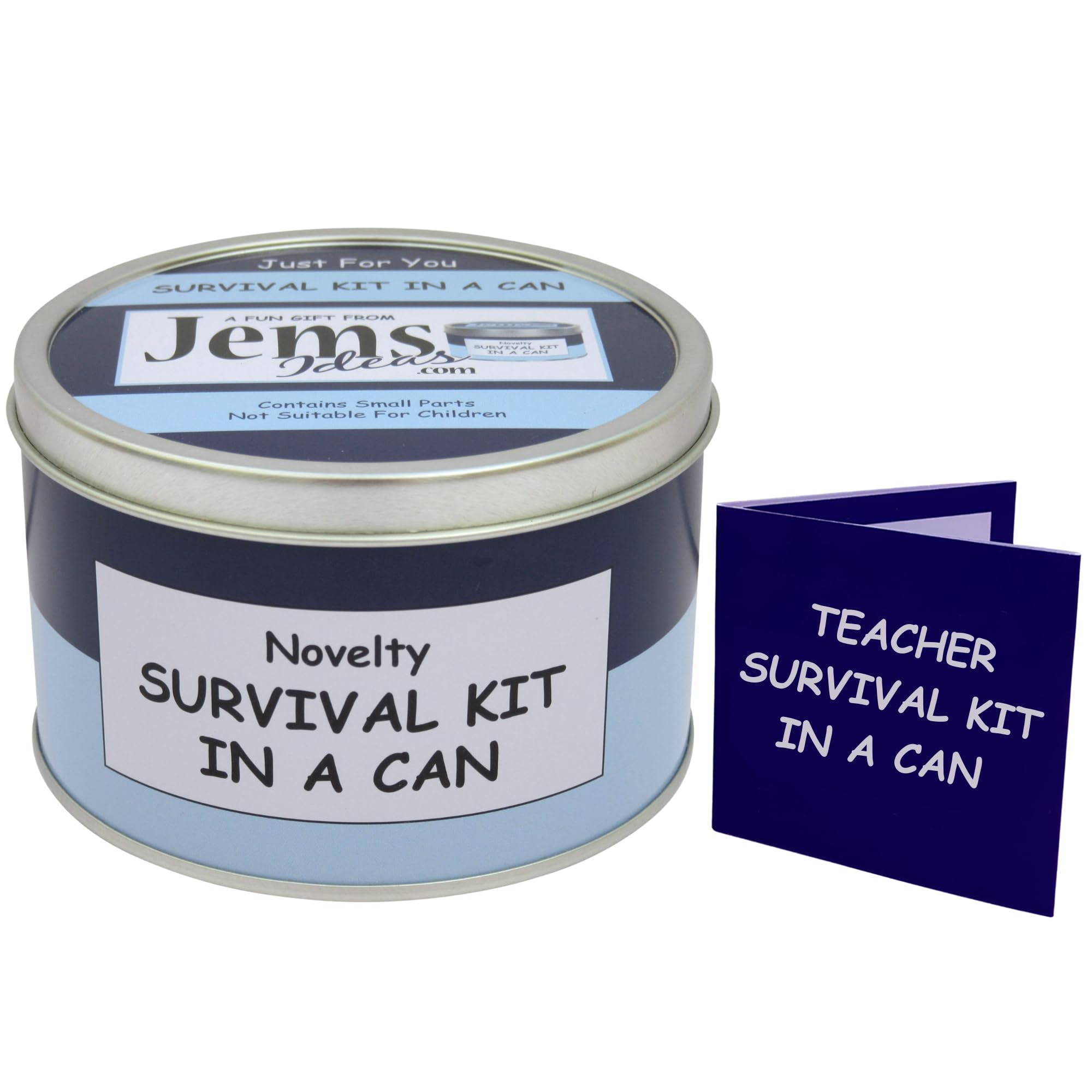 Teacher Survival Kit In A Can Fun & Unique Novelty Gift Set. Thank you Teacher Appreciation Gifts. Birthday - Christmas - End of Year/Term (Blue/Navy)
