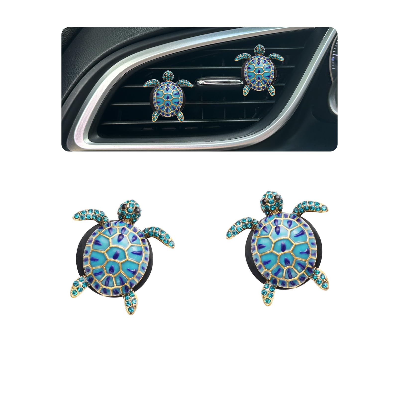 Photo 1 of ORIESSE Sea Turtles Car Decor,Cute Beach Themed Air Freshener Vent Clips,2pcs Glamorous Blue Turtle Coastal Car Accessories Interior Decoration for Women,Refillable Outlet Diffuser