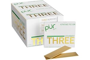 PUR THREE | Aspartame Free Chewing Gum | 100% Xylitol | Sugar Free, Vegan, Gluten Free & Keto Friendly | Natural Spearmint Flavored Gum, 12 Pieces (Pack of 10)