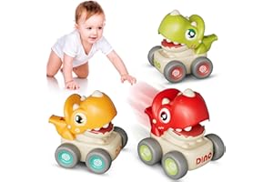 MOONTOY Press and Go Cars for Toddlers 1-3, 3PCS Dinosaur Car Toys No Batteries Required, Car Toys for 1 Year Old Boys Great Birthday Gifts, Baby Cars for Baby Boys 12-18 Months