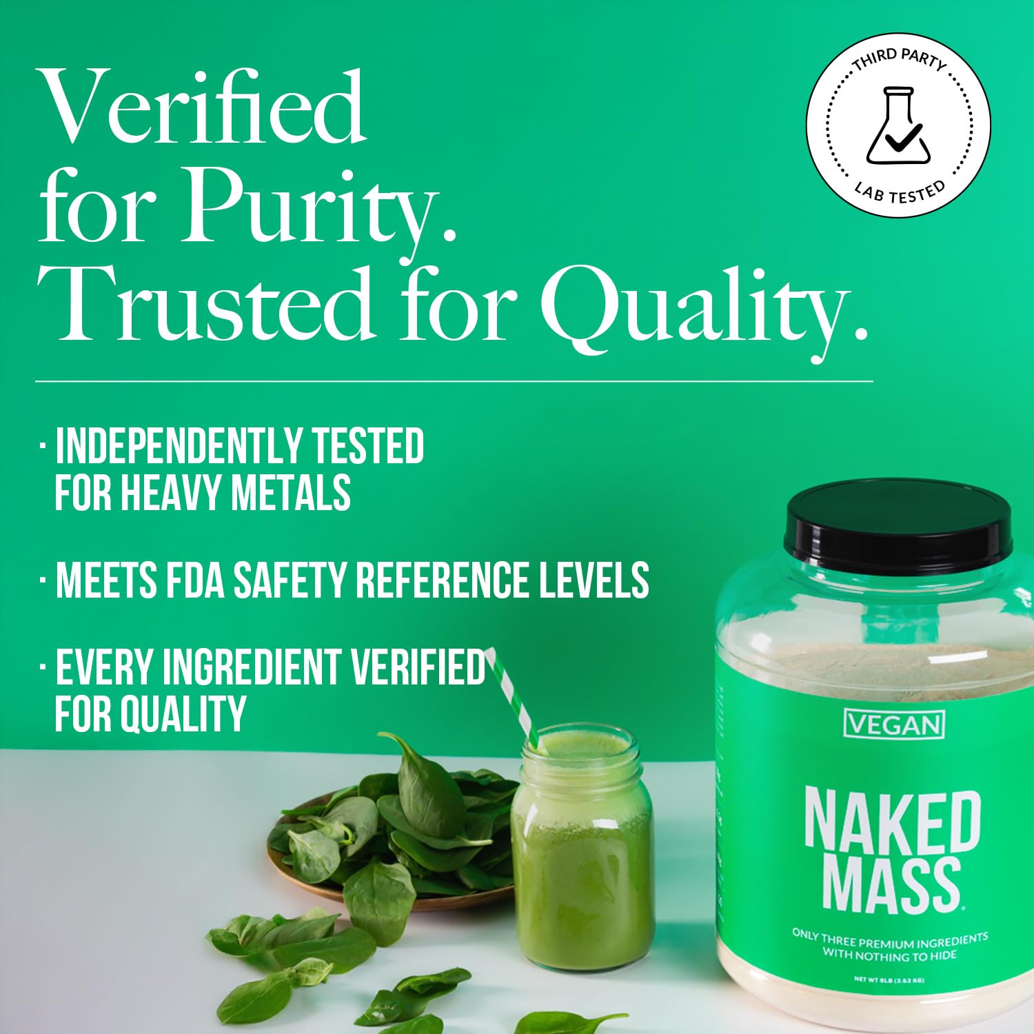 NAKED Vegan Mass - Natural Vegan Weight Gainer Protein Powder - 1,230 Calories, Non-GMO, Soy & Gluten Free, No Artificial Ingredients - 8LB Bulk - 11 Servings