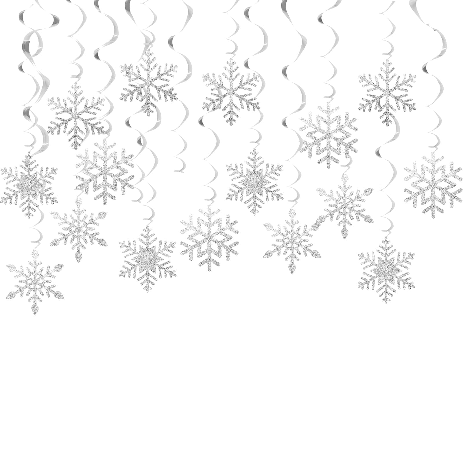 32pcs Christmas Snowflake Ceiling Decorations, Christmas Hanging Swirls Decorations, Silver Snowflakes Hanging for Xmas New Year Holiday Party Decor