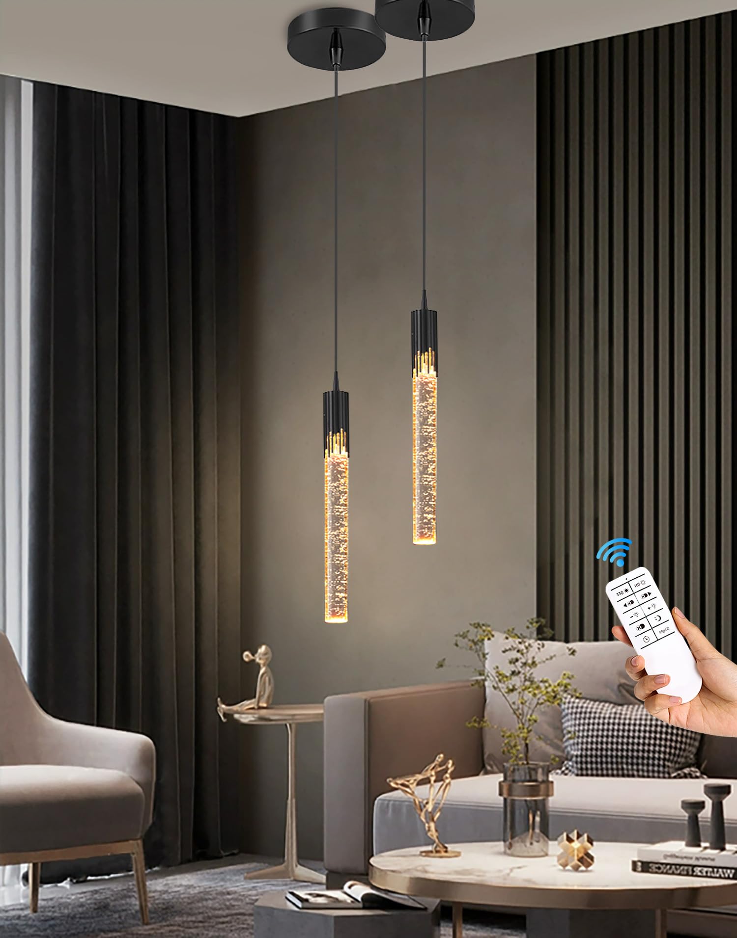 Pendant Lights Kitchen Island Dimmable LED Kitchen Lighting Matte Black Hanging Light Fixtures Bubble Crystal Mini Pendant Light Modern Pendant Ligh 3 Pack
