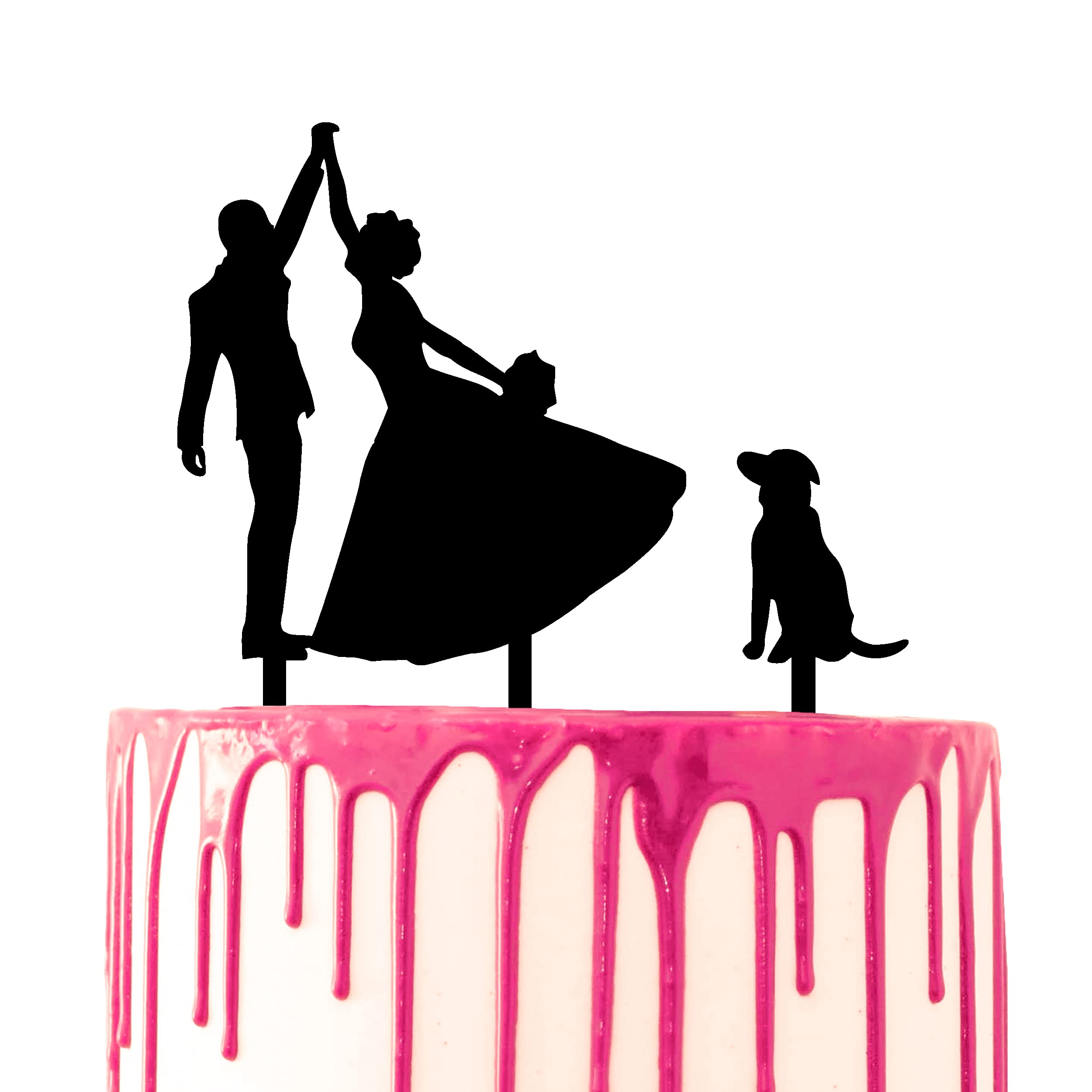 CARISPIBET wedding cake topper groom and bride dancing with a dog by their side acrylic silhouette