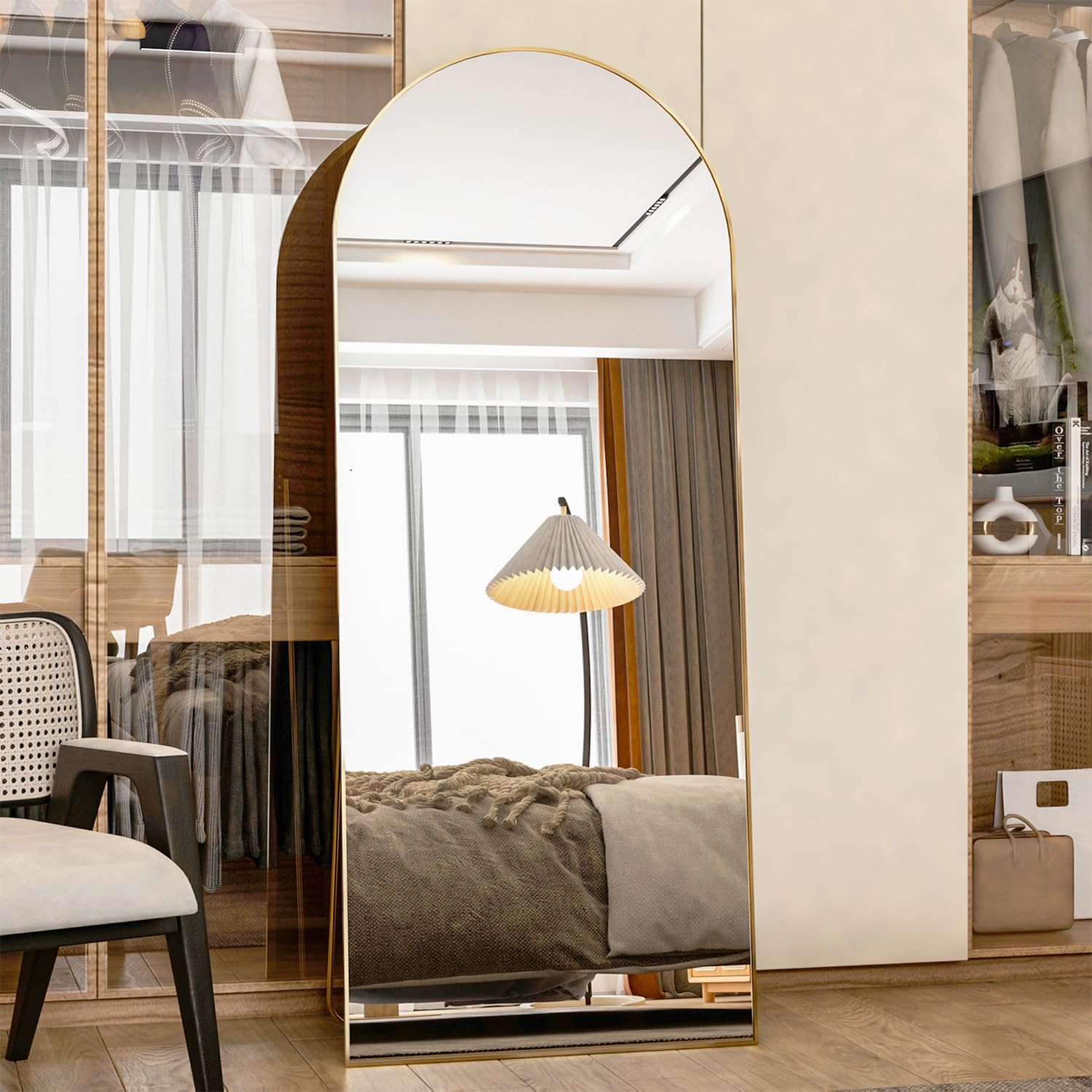 Photo 1 of Manocorro 65" x 24" Full Body Mirror, Arched Gold Arch Standing Mirror with Floor Stand, for Bedroom or Cloakroom