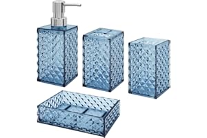 Bathroom Accessories Set, 4 Pcs Bathroom Decor Bathroom Sets Accessories, Diamond Soap Dispenser, Bathroom Tumbler, Soap Dish