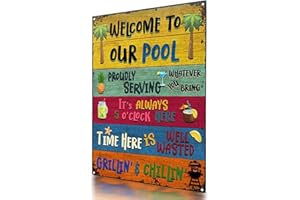 Welcome to Our Pool Rustic Metal Sign, Outdoor Party Pool Decor, Perfect Housewarming Birthday Hanging Ornament for Friends F