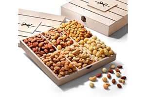 ZALIK Nuts Gift Basket for Families, 6 Variety in Reusable Wooden Crate Fathers Day Gift Baskets, Gourmet Food Gifts for Delivery Prime, Fruit Nut Gift Box Sympathy Ideas for Men Woman Mom Dad Grandma
