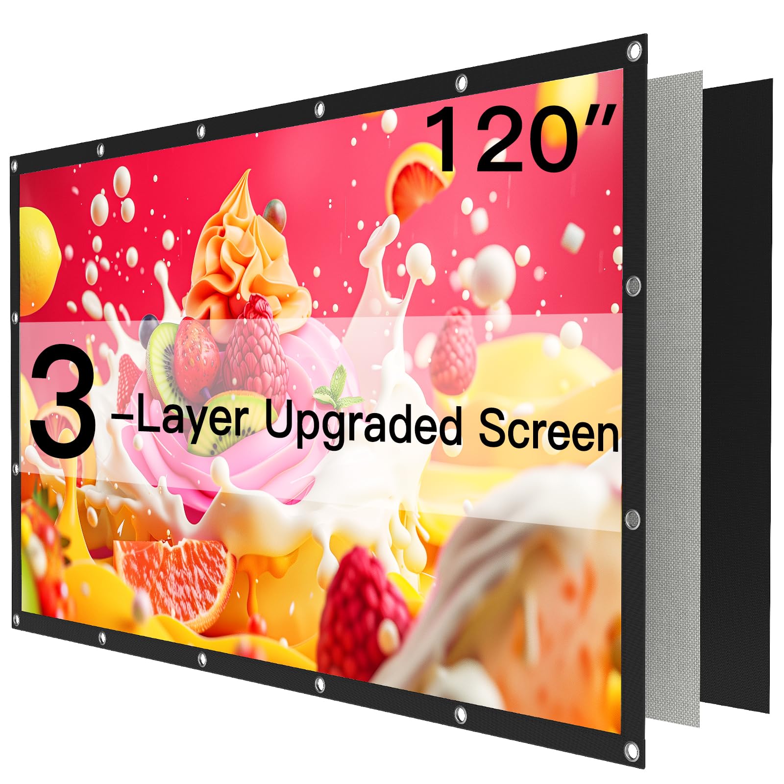 Photo 1 of Pipishell 120 Inch 3-Layer Upgraded Projector Screen,16:9 4K UHD Outdoor Movie Screen, Foldable & Hand-Washable,Portable Projector Screen for Backyard Movie Nights,Home Theater Movie,and RV Camping
