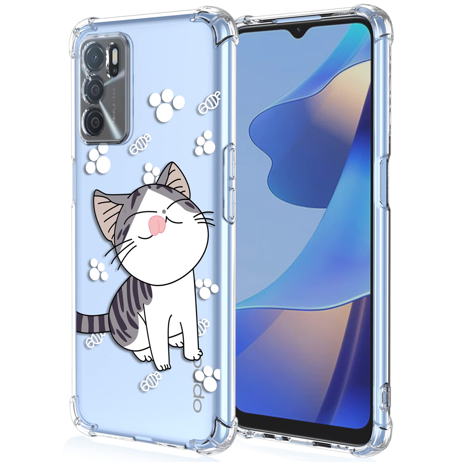 XINYEXIN Case for Oppo A16 / Oppo A16s / Oppo A54s, Painting Flower Pattern Clear Case Soft TPU Silicone Case Slim Shockproof Bumper Girl Women Phone Cover - Cat