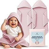 Comforista Muslin Hooded Baby Towels Set of 2 Pink Baby Bath Towel 32x32 Inches Ultra Soft, Absorbent, Quick Dry, Gentle on Newborn Skin, Perfect, No Shrink, Fits Infants & Toddlers