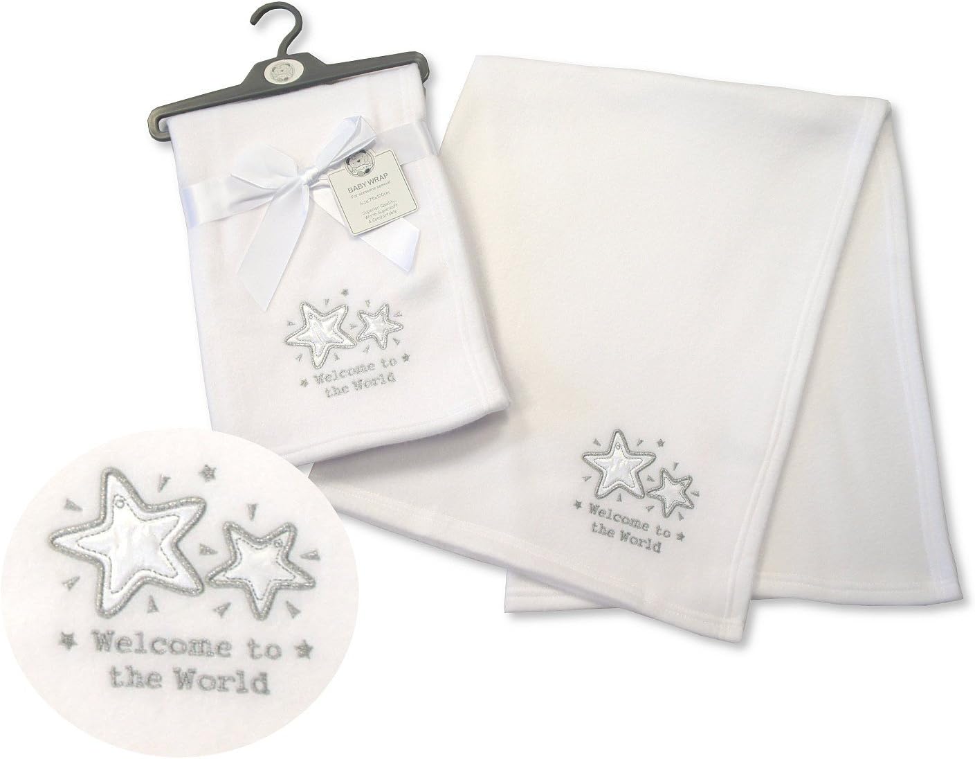 Baby Christening Wrap Blanket White With Embroidery and Applique