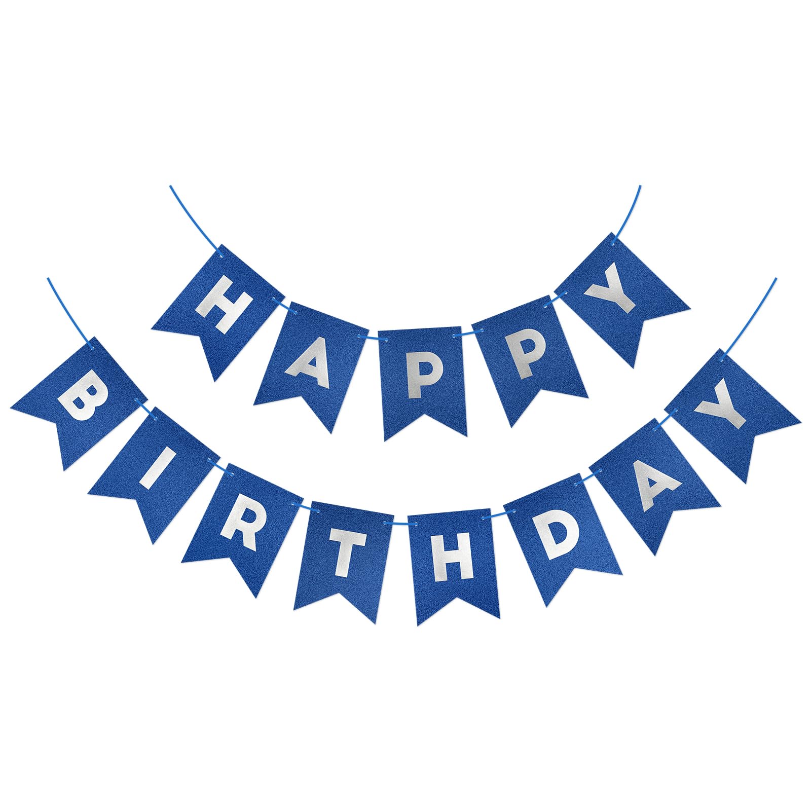 MYHOGOOD Glitter Happy Birthday Banner,Birthday Party Garland Bunting Banner,Shimmering Swallowtail Flag Glitter Happy Birthday Banners for Women Men Adults Kids Party Decorations and Supplies(Blue)