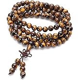 Jovivi Tibetan 6mm 8mm 108 Natural Tiger Eye Gemstone Beads Prayer Mala Bracelet Necklace