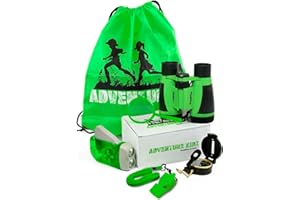KIDZ@PLAY Adventure Kidz Outdoor Exploration Kit, Children’s Binoculars with Case, Flashlight, Compass, Whistle, Magnifying Glass, Backpack. Great Kids Gift Set for Camping, Hiking, STEM and Pretend Play