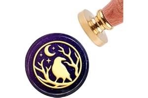 CRASPIRE Crow Wax Seal Stamp Halloween Raven Sealing Wax Stamps Moon Vintage 30mm Removable Brass Head Sealing Stamp with Wooden Handle for Wedding Invitations Envelope Wrap