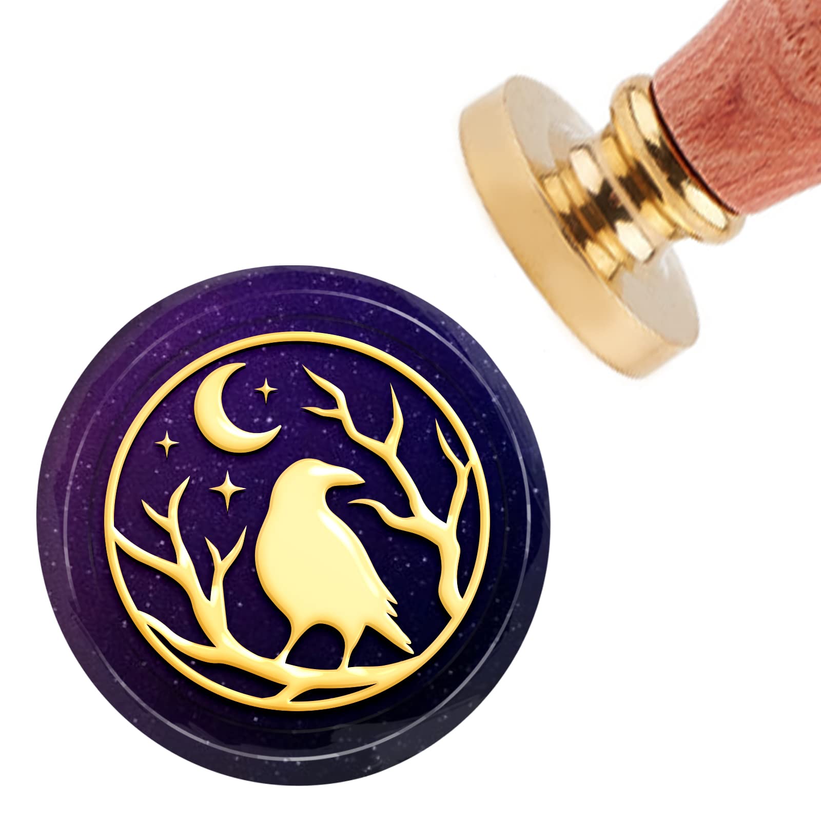 CRASPIRE Wax Seal Stamp Crow Vintage Sealing Wax Stamps Bird 30mm Removable Brass Head Sealing Stamp with Wooden Handle for Invitations Cards Gift Wrap