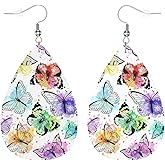 Zokola Faux Leather Earrings Butterflies, Watercolor Spots Butterflies Lightweight Leaf Earring Teardrop Dangle Earrings Bridal Wedding Earrings For Friends Women