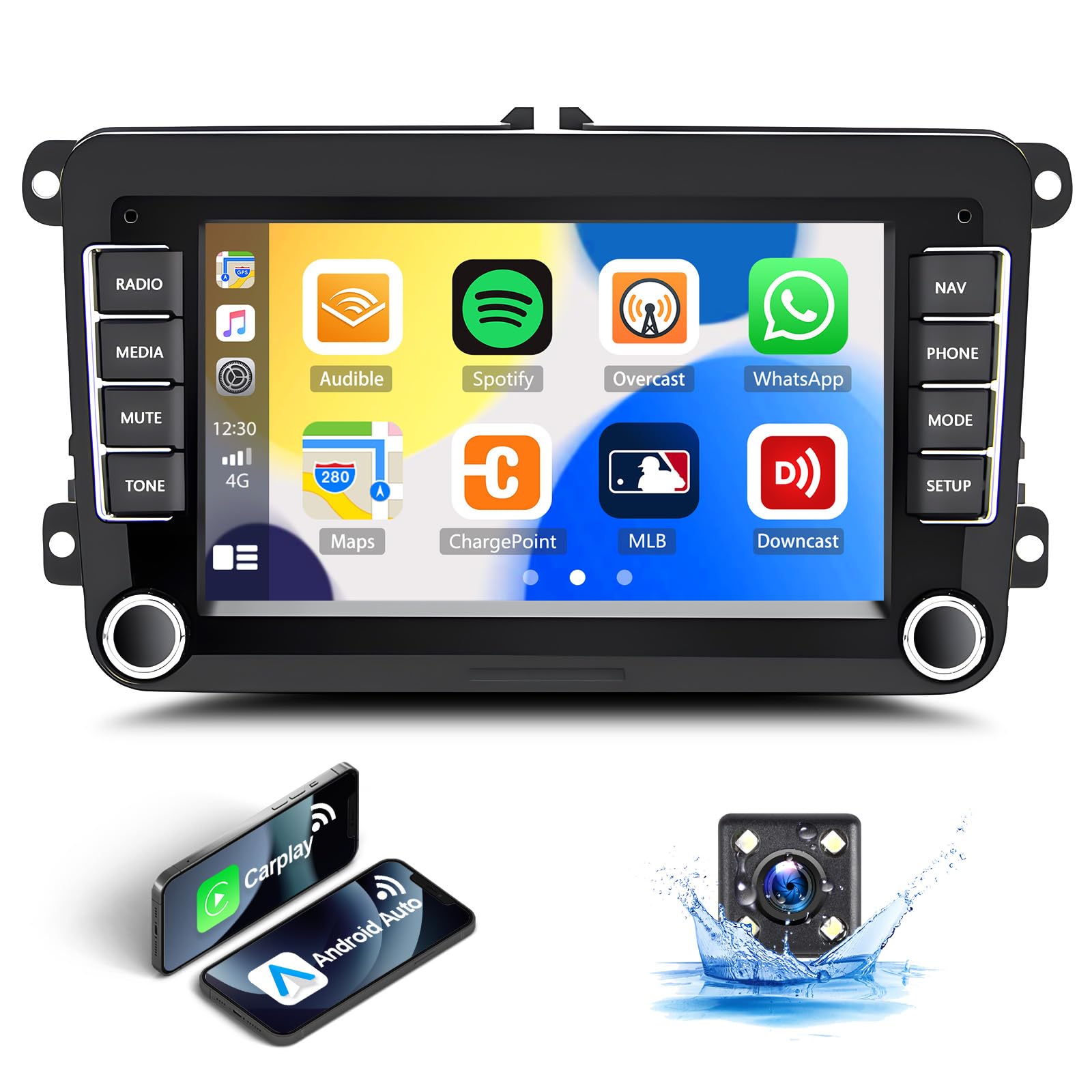 CAMECHO 2 Din Android 13 Car Stereo for VW Golf 5 Plus 6 Passat B6 Polo with Wireless Carplay Android Auto, CAMECHO 7 Inch Touch Screen Bluetooth Car Radio GPS Navi WiFi FM HiFi SWC+ Reversing Camera