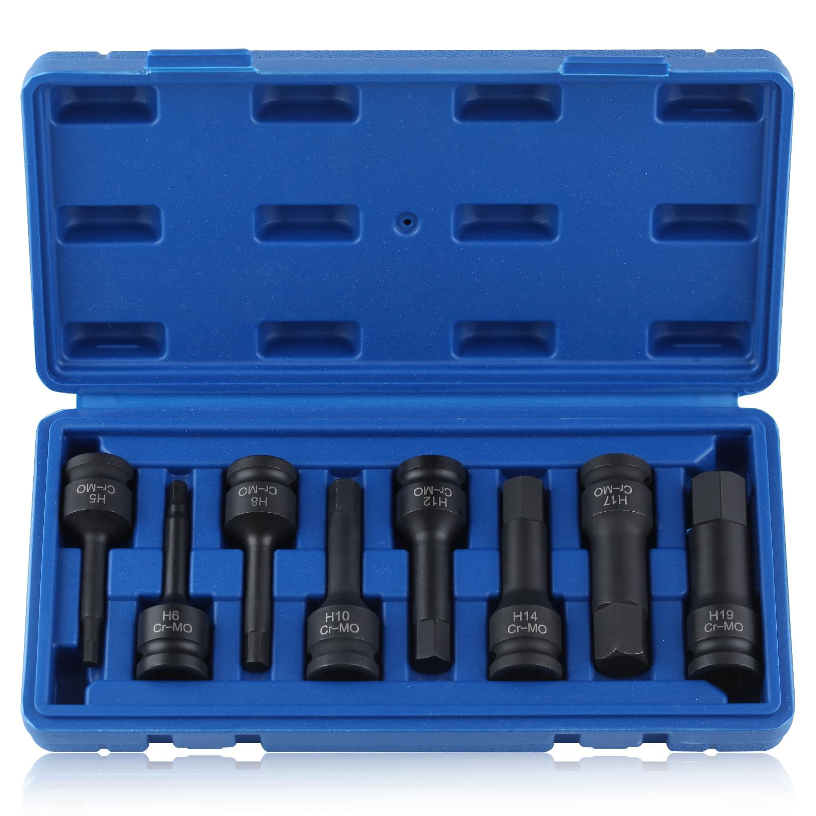 LeonTool 8-Piece Impact Hex Driver Set, 1/2" Drive Socket, Metric H5-H19 Bits, Cr-Mo Steel Construction - Case Included