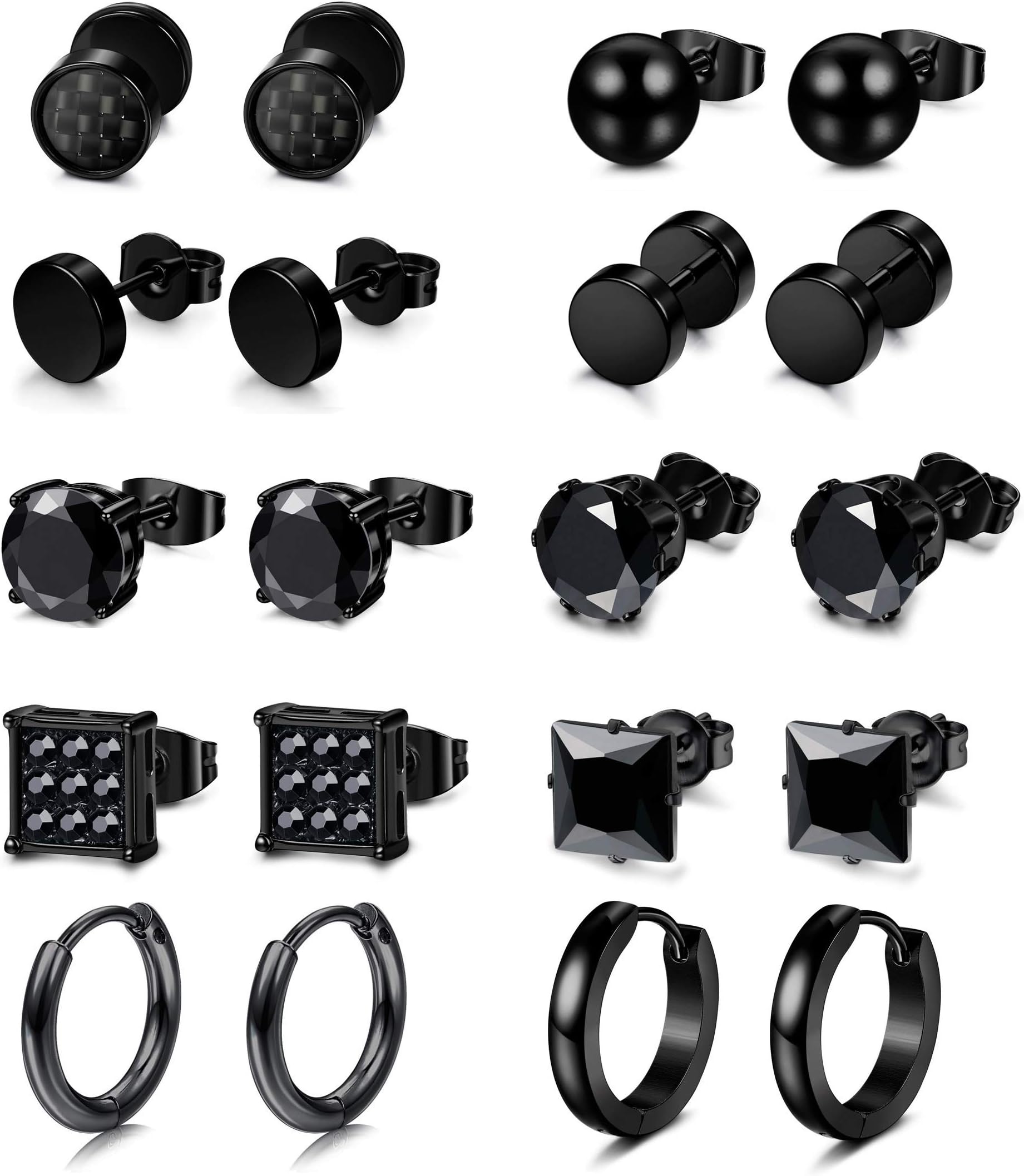 Hanpabum 10 Pairs Stainless Steel Stud Earrings for Women Men Barbell Earrings 6mm CZ Stud Endless Hoop Earrings Set, Fashion Jewelry Set