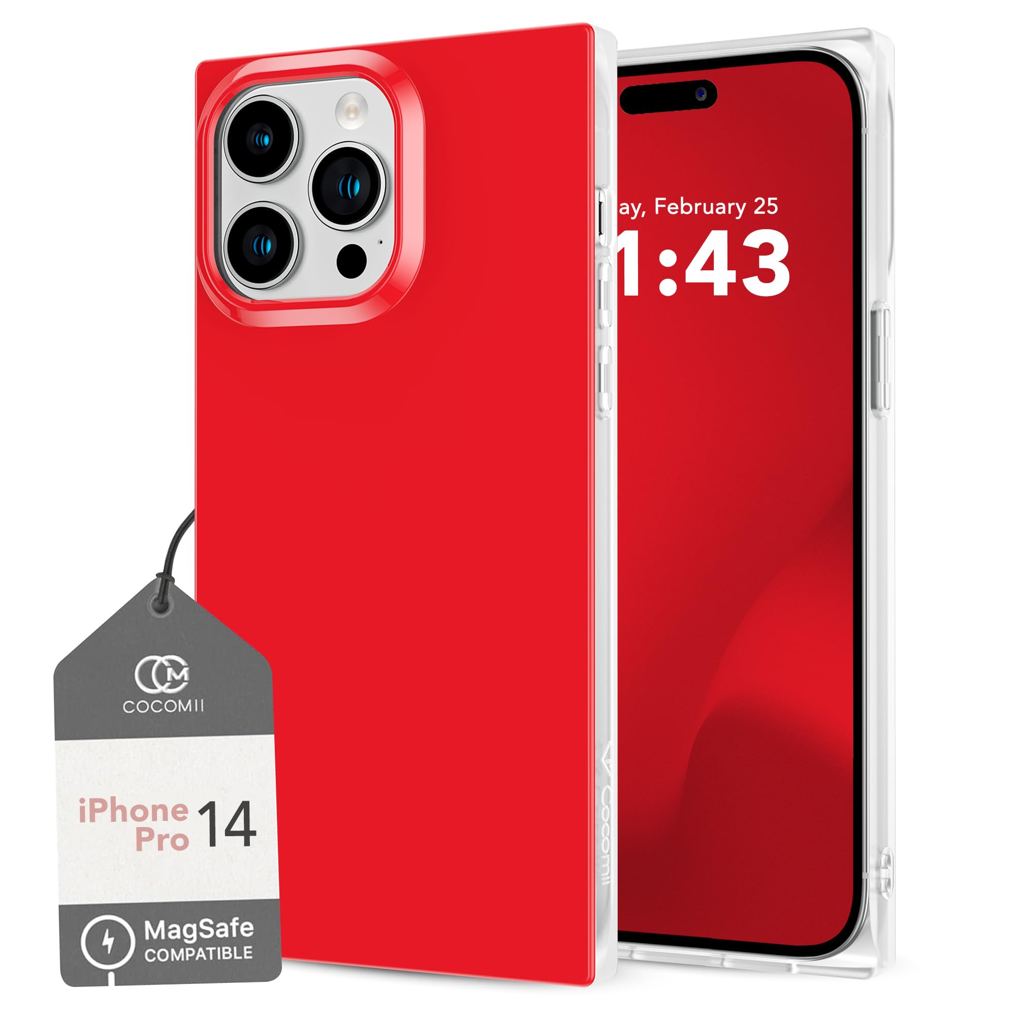 COCOMII Rectangle Case for iPhone 14 Pro, Compatible with MagSafe, Glossy Crimson