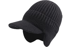 PESAAT Autumn Thick Men Knit Visor Winter Warm Adult Earflap Beanie Hat Classic Men Skull Cap