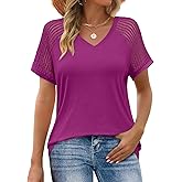 JUSTFASHIONNOW Short Sleeve Blouses for Women Cute Summer Tops Dressy Casual V Neck Tshirts 2026 Trendy Spring Clothes